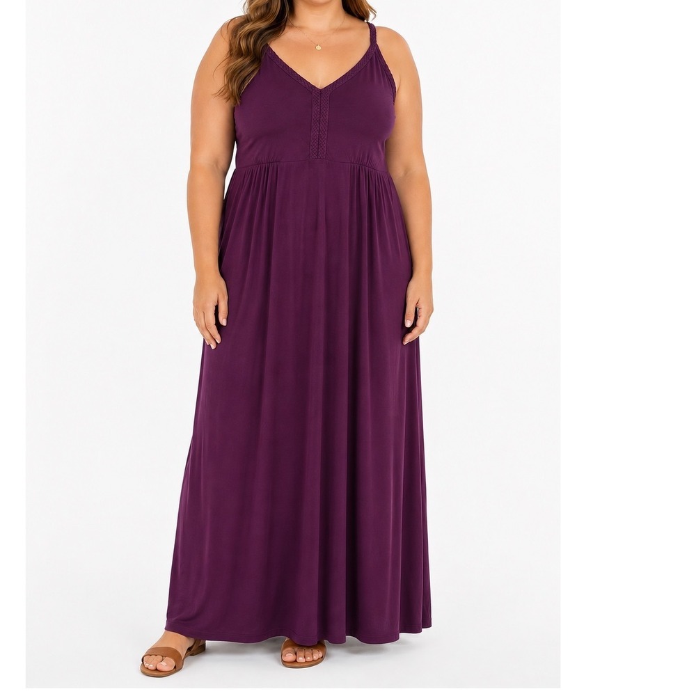 Old Navy Womens Plus 1X Purple Braided V-Neck Empire Waist Sleeveless Maxi Dress